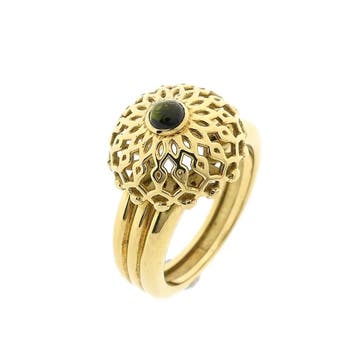 Vintage gouden ring met toermalijn, Gebruikt, 19 tot 20, Ophalen of Verzenden, Met edelsteen