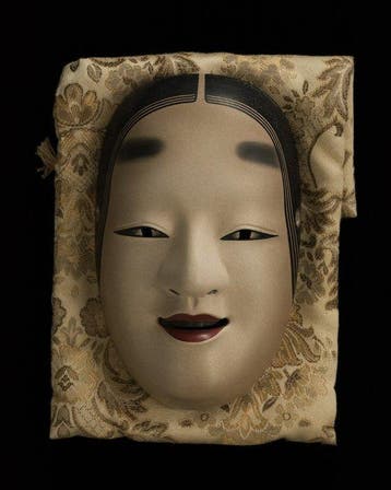 Noh masker - Hout - Ko-omote  met doos met inscriptie