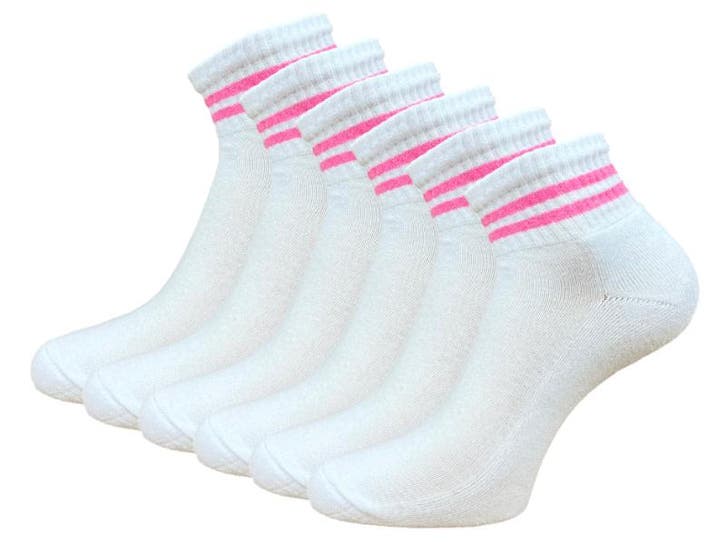 6 paar Quarter Sneakersokken - SQOTTON® - Wit-Roze Gestreept, Kleding | Dames, Sokken en Kousen, Verzenden