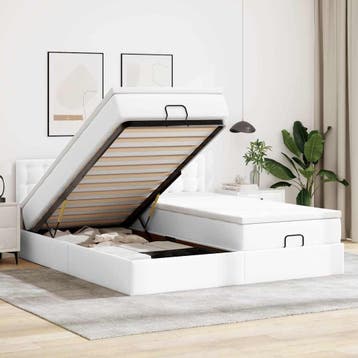 vidaXL Ottoman bed met matrassen en LEDs 180x200cm, Overige materialen, Eenpersoons, Verzenden, Wit