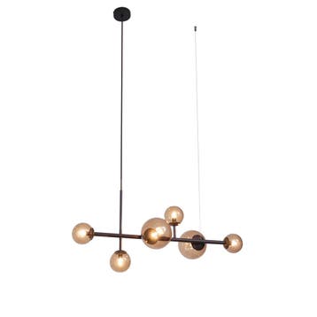 Hotel Chique hanglamp donkerbrons met brons glas 6-lichts -, Verzenden, Nieuw, Metaal, Design