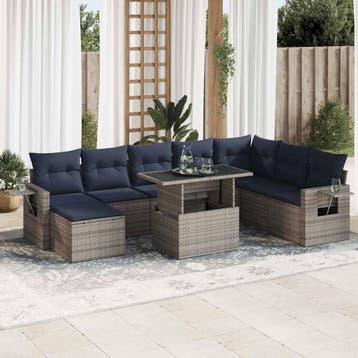 vidaXL 9-delige Loungeset met kussens poly rattan acacia, Verzenden, Nieuw, Loungeset