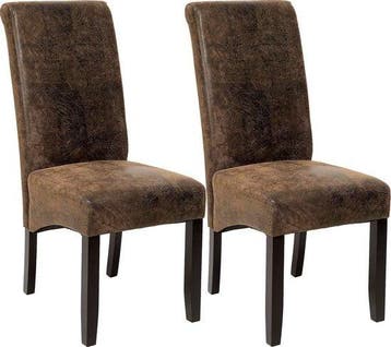 2dekans | tectake® - Eetkamerstoelen - 2 stuks - suede, Ophalen of Verzenden, Zo goed als nieuw, Bruin