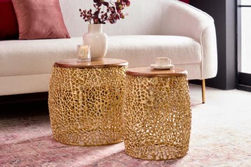 Set van 2 filigrane design salontafels ABSTRACT LEAF goud, Huis en Inrichting, Tafels | Salontafels, Ophalen of Verzenden, Nieuw