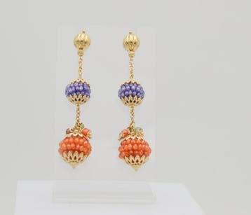 Oorbellen - 18 karaat Geel goud Amethist - Granaat, Sieraden, Tassen en Uiterlijk, Oorbellen, Nieuw