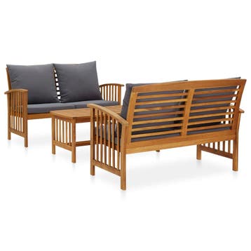 vidaXL 3-delige Loungeset met kussens massief acaciahout, Verzenden, Nieuw, Hout, Loungeset