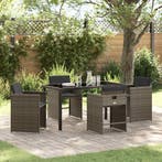 vidaXL Tuin eettafelset met kussen 5 pcs Grijs poly rattan, Verzenden, Nieuw, Rotan