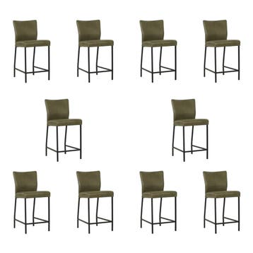 Set van 10 Leren barkrukken Revolt laag - Granada Moss, Huis en Inrichting, Barkrukken, Ophalen of Verzenden, Nieuw, Leer, 90 cm of meer