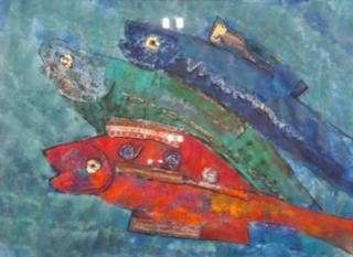 Collage, Maya Wildevuur, Vissen, Antiek en Kunst