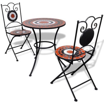 vidaXL 3-delige Bistroset keramische tegel terracotta en wit, Tuin en Terras, Verzenden, Nieuw, Overige materialen, 3 zitplaatsen