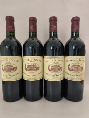2002 Pavillon Rouge du Château Margaux - Margaux - 4 Flessen, Nieuw