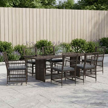 vidaXL Buiten eettafelset 7 st Zwart poly rattan, Verzenden, Nieuw, Rotan, 7 zitplaatsen
