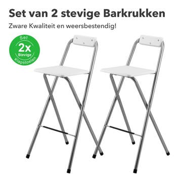 Bardi 2 Delige Inklapbare Barkrukken Set Wit - 100KG, Huis en Inrichting, Ophalen of Verzenden, Nieuw, Metaal, Met voetsteun