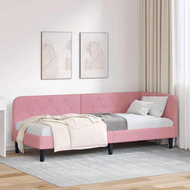 vidaXL Hoekbedframe Roze 80 x 200 cm Fluweel, Huis en Inrichting, Slaapkamer | Bedden, Nieuw, Stof, Verzenden