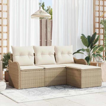 vidaXL Tuin Sofa Set 4 st Beige poly rattan, Verzenden, Nieuw, Rotan, 4 zitplaatsen