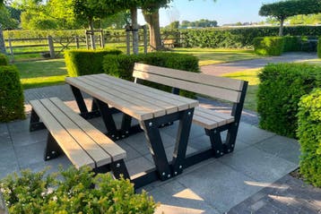 Rockwood® Picknicktafel Eik - Zwaar Kunststof - Sand Beige, Tuin en Terras, Picknicktafels, Ophalen of Verzenden, Nieuw, Rechthoekig