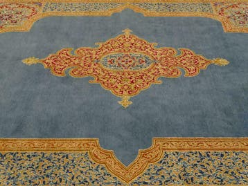 Perzisch tapijt- Kirman - 400x273 cm-Handgeknoopt vloerkleed, Blauw, 200 cm of meer, Ophalen of Verzenden, Zo goed als nieuw