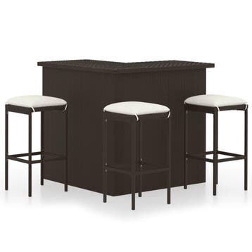 vidaXL 4-delige Tuinbarset met kussens poly rattan bruin, Verzenden, Nieuw, 3 zitplaatsen