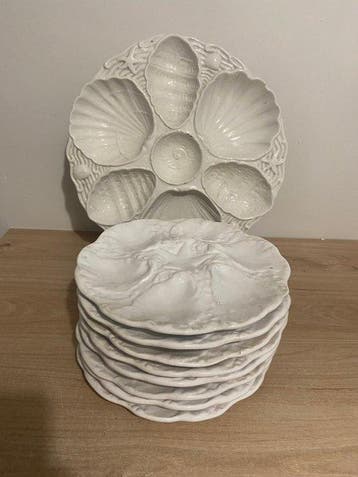 Majolica - Serveerschaal (9) - Keramiek - oesterservies, Antiek en Kunst