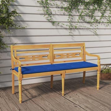 vidaXL Bankje Batavia met koningsblauw kussen 150 cm massief, Verzenden, Nieuw, Teakhout