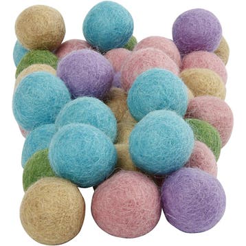 Wol kralen, d 20 mm, pastelkleuren, 64 stuk/ 1 doos, Nieuw