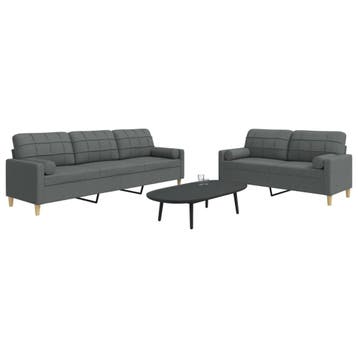 vidaXL 2-delige Loungeset met sierkussens stof donkergrijs, Verzenden, Nieuw, Vierpersoons of meer, Stof