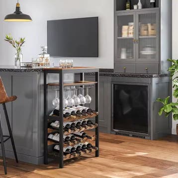 Industrieel Wijnrek Voor 24 Wijnflessen Met Glazenhouder, Verzenden, 15 tot 25 flessen, Nieuw, 75 cm of meer