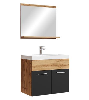 Badkamermeubel Montreal Set 02 60 x 35 cm Eiken Zwart, Verzenden, Nieuw, Wastafelkast