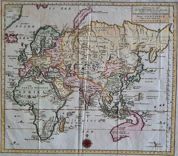 world - Oostelijk halfrond; Isaak Tirion - Nieuwe Kaart Van, Boeken, Atlassen en Landkaarten, Nieuw