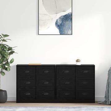 vidaXL Dressoirs 2 st Zwart Eiken 70 x 35,5 x 67,5 cm, Huis en Inrichting, Kasten | Dressoirs, Verzenden, Nieuw, 50 tot 100 cm