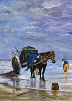 Joseph Borrezee (1930) - Landelijk transport aan zee, Antiek en Kunst, Kunst | Schilderijen | Klassiek