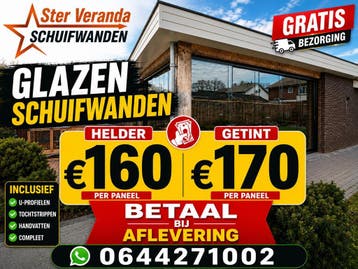 GLAZEN SCHUIFWANDEN – SCHERPSTE PRIJS €160 | COMPLEET, Tuin en Terras, Overkappingen, Verzenden, Nieuw, Veranda