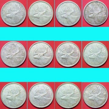 Canada. Elizabeth II. 25 Cents 1953-1968 (Lot of 12 silver
