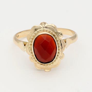 Ring - 14 karaat Geel goud Granaat, Nieuw