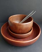 Schaal - Teak - Vintage borrelset - Teak saladekom met