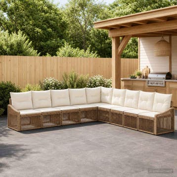 vidaXL Tuinbankenset 9 st Beige poly rattan, Verzenden, Nieuw, Meer dan 8 zitplaatsen