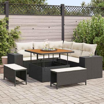 vidaXL Tuin Sofa Set 8 st Zwart poly rattan, Verzenden, Nieuw, 8 zitplaatsen