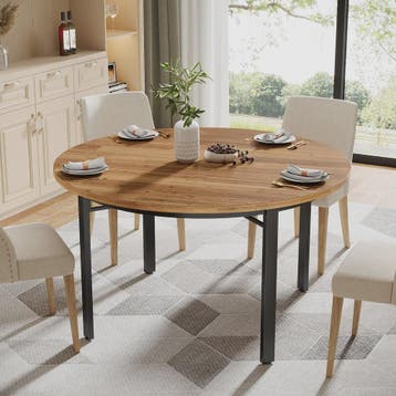 Ronde Eettafel 118cm - Rustiek Bruin & Zwart - Farmhouse Keu, Verzenden, Nieuw