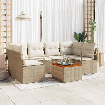 vidaXL Tuinbankenset 7 st Beige poly rattan, Verzenden, Nieuw, Rotan, 7 zitplaatsen