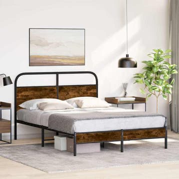 vidaXL Bedframe zonder matras bewerkt hout gerookt eiken, Huis en Inrichting, Slaapkamer | Bedden, Bruin, Verzenden, Nieuw, 190 cm of minder