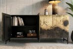 Dressoir OXID 180cm metaal zwart goud massief mangohout -, Ophalen of Verzenden, Nieuw