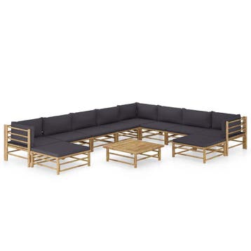 vidaXL 11-delige Loungeset met donkergrijze kussens bamboe, Verzenden, Nieuw, Hout, Loungeset