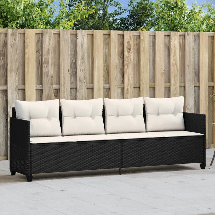vidaXL Ligbed met kussens poly rattan zwart, Tuin en Terras, Ligbedden, Nieuw, Verzenden