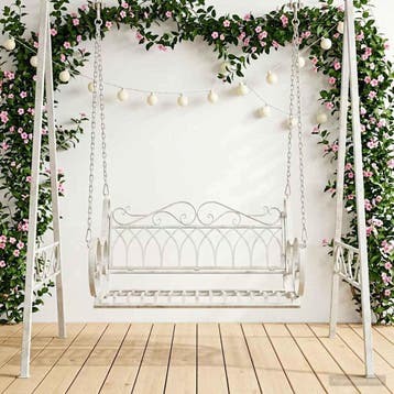 vidaXL Schommelbank Staal 109 x 75 x 59 cm Antiek wit, Verzenden, Nieuw, Metaal