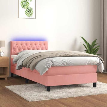 vidaXL Boxspring met matras en LED fluweel roze 100x200 cm, 100 cm, Eenpersoons, Verzenden, Nieuw