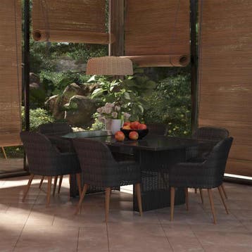 vidaXL 7-delige Tuinset poly rattan zwart, Verzenden, Nieuw, 6 zitplaatsen, Tuinset