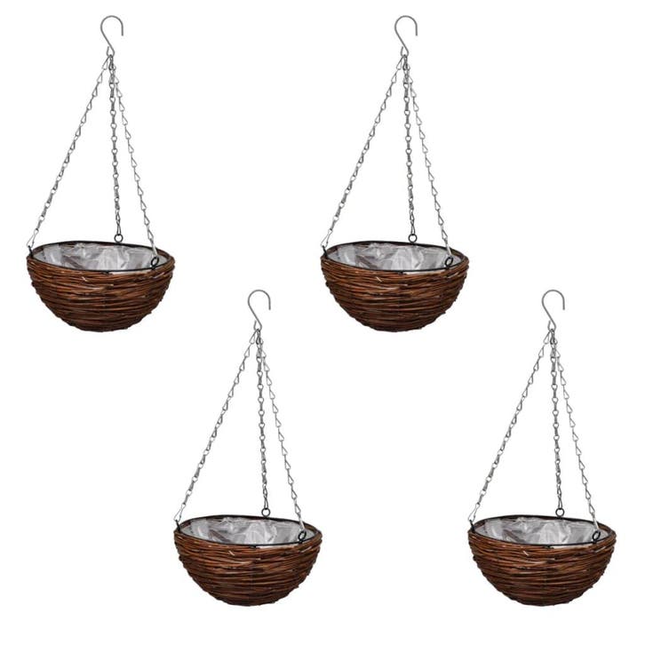 vidaXL Hangbak wilgenhout met voering en ketting 4 stuks, Tuin en Terras, Bloembakken en Plantenbakken, Minder dan 60 cm, Nieuw