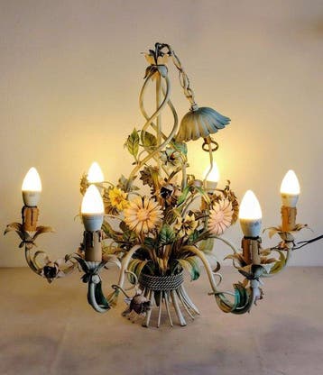 Plafondlamp in kaarsstijl - Smeedijzer - Vintage Italiaanse