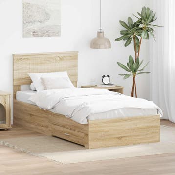 vidaXL Bedframe met lade Sonoma Eiken 90 x 200 cm Bewerkt, Verzenden, Nieuw, Bruin, Hout