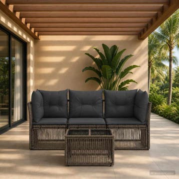 vidaXL Tuinbankenset 4 pcs Grijs poly rattan, Verzenden, Nieuw, 4 zitplaatsen
